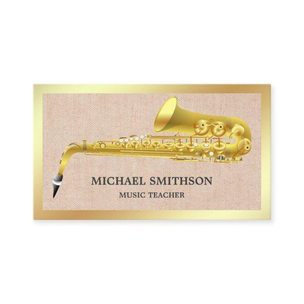 Rustic Burlap Gold Foil Saxophone Music Teacher