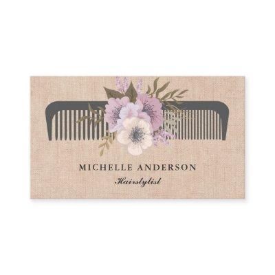 Rustic Burlap Pink Floral Comb Hairstylist