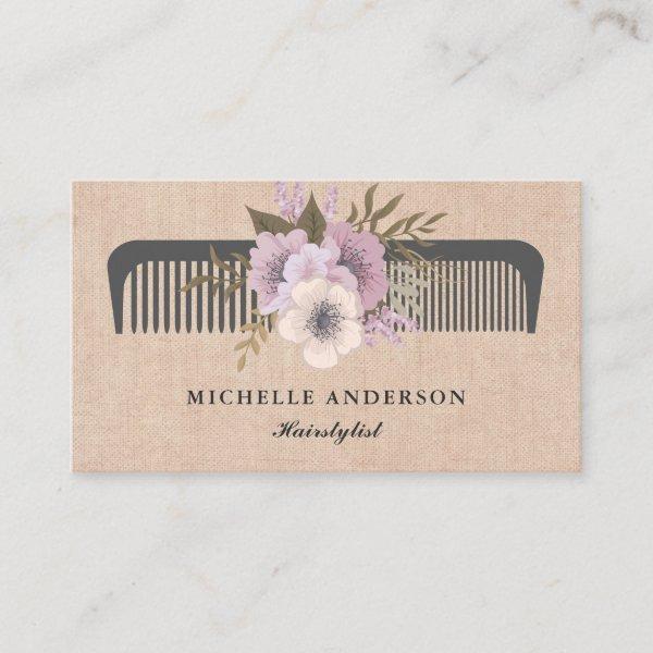 Rustic Burlap Pink Floral Comb Hairstylist