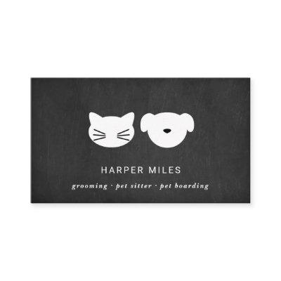 Rustic cat and dog symbol black chalkboard busines