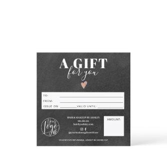 Rustic chalkboard square gift certificate logo