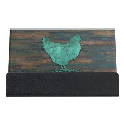 Rustic Chicken (Teal) Desk  Holder