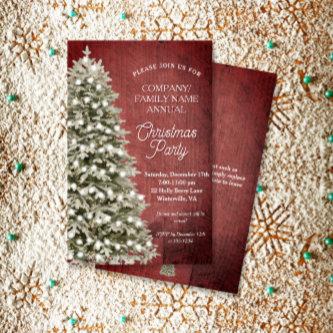 Rustic Christmas Tree Red Company Party Invitation