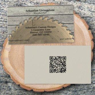 Rustic Circular Saw Carpentry QR Code Back