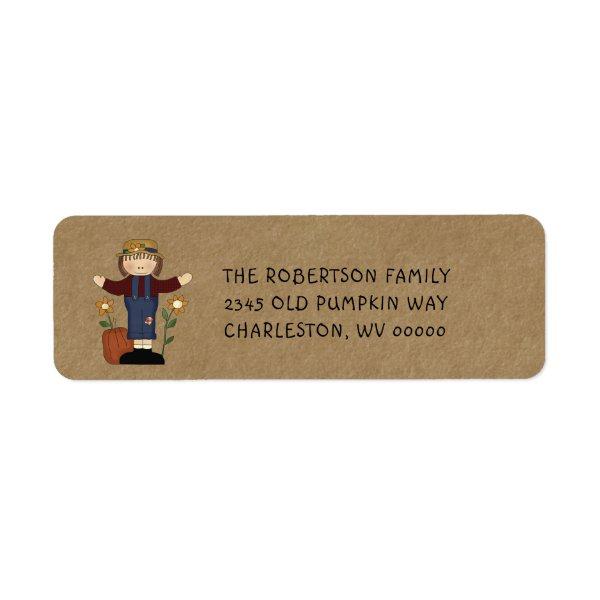 Rustic Country Fall Scarecrow on Kraft Return  Label