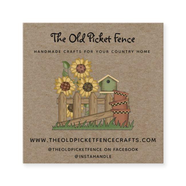 Rustic Country Picket Fence Sunflowers Kraft  Square