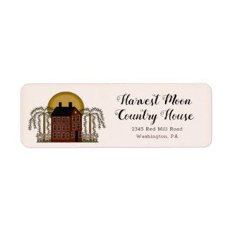 Rustic Country Red Saltbox House & Moon Return  Label