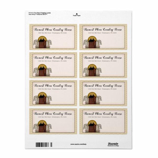 Rustic Country Red Saltbox House & Moon Shipping  Label