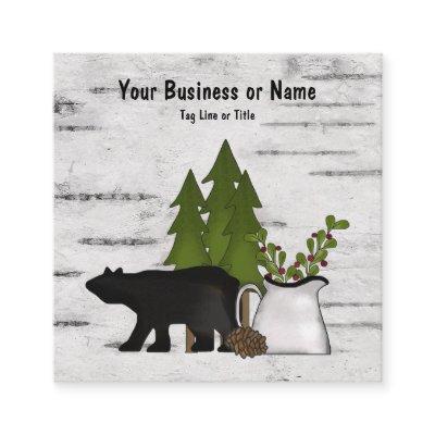Rustic Country Silhouette Bear on Birch Tree Bark Square