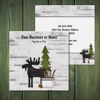 Rustic Country Silhouette Moose on Birch Tree Bark Square