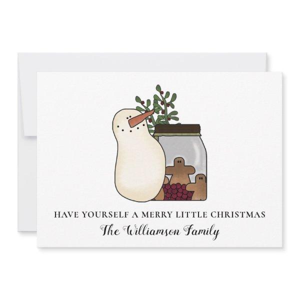 Rustic Country Snowman and Berries Holiday Card