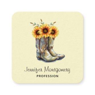 Rustic Cowboy Boots with Sunflowers Square