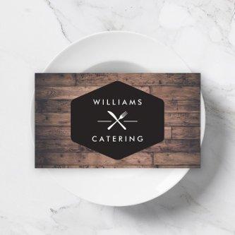 Rustic Crossed Fork Knife Logo Distressed Wood I