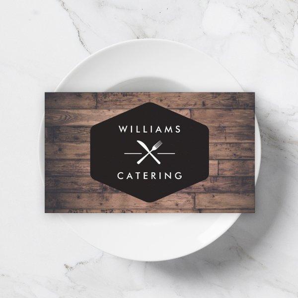 Rustic Crossed Fork Knife Logo Distressed Wood I