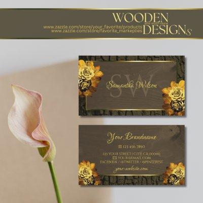 Rustic Dark Brown Wood Grain Tree Bark Monogram