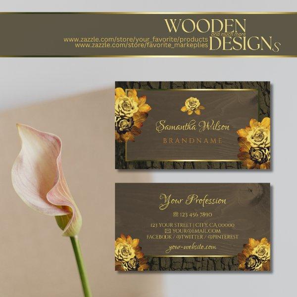 Rustic Dark Brown Wood Grain Tree Bark with Roses