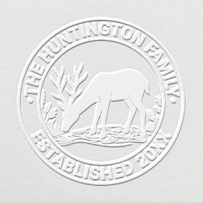 Rustic Deer Drinking Water Family Name Date Est Embosser