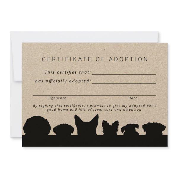Rustic dog silhouettes Certifikate of adoption Invitation