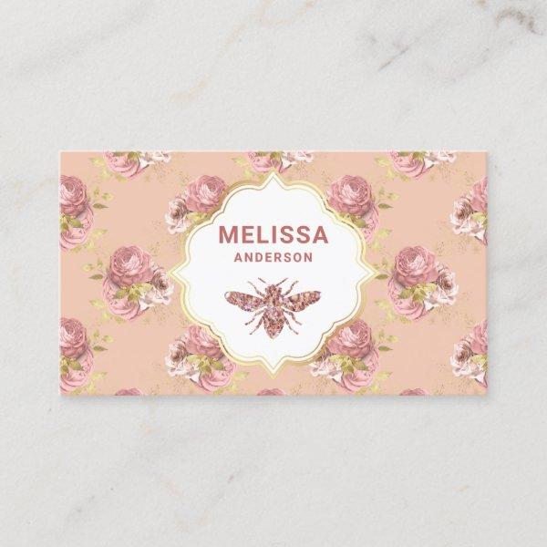 Rustic Dusty Pink Floral Rose Gold Honey Bee