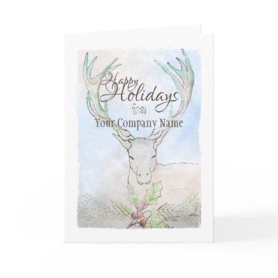 Rustic Elk & Holly Watercolor, Business Name Card