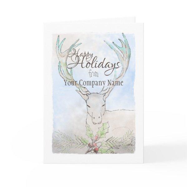 Rustic Elk & Holly Watercolor, Business Name Card