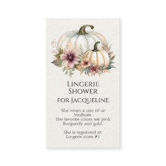 Rustic Fall White Pumpkin Floral Lingerie Shower