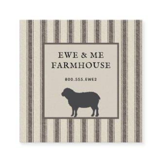 Rustic Farmhouse Style Sheep Grey Ticking  Square