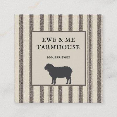 Rustic Farmhouse Style Sheep Grey Ticking  Square