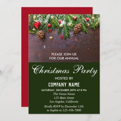 Rustic Festive Red & Green Company Christmas Party Invitation