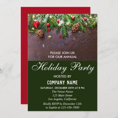 Rustic Festive Red & Green Company Holiday Party Invitation