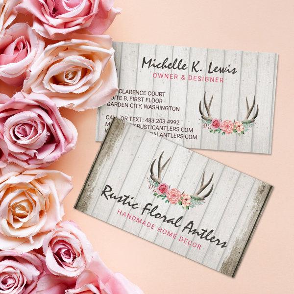 Rustic Floral Antlers Shabby Chic Roses & Wood