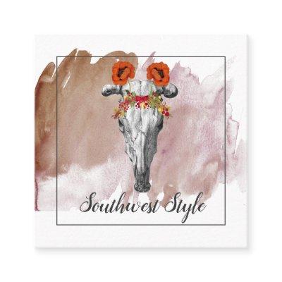 Rustic Floral Boho Cow Skull & Earthy Watercolor Square