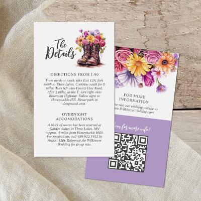 Rustic Floral Farm Boots Wedding Details Info Card