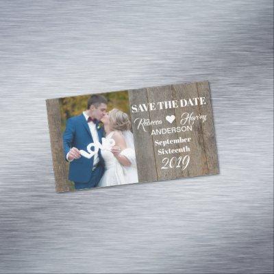 Rustic grey barnwood wedding save the date  magnet