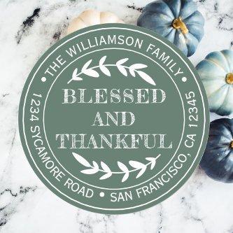 Rustic Happy Thanksgiving Return Address Green Classic Round Sticker