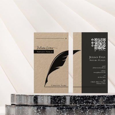 Rustic Kraft Feather pen nib Notary Public Qr code