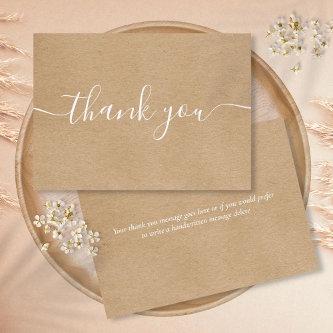 Rustic Kraft Simple Elegant White Script Thank You Card