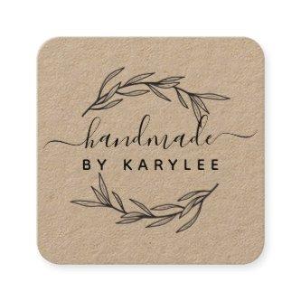 Rustic Laurel Leaf Handmade Script Square