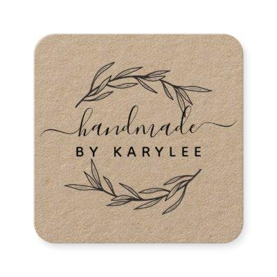 Rustic Laurel Leaf Handmade Script Square
