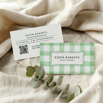Rustic Light Green Watercolor Buffalo Plaid QRCODE
