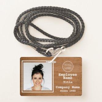 Rustic Light Wood Add Logo Add Photo Employee Id Badge