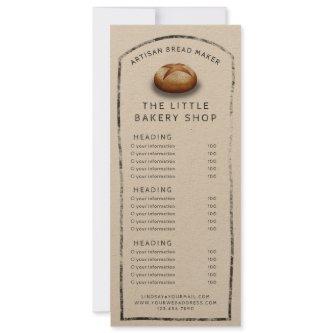 Rustic menu or price list baker invitation