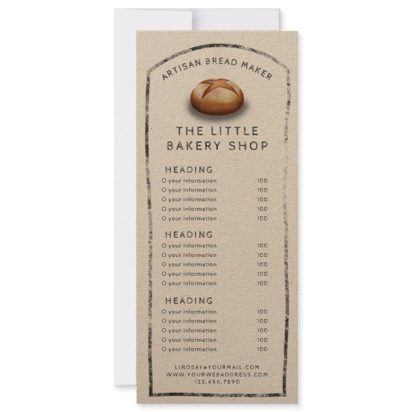 Rustic menu or price list baker invitation