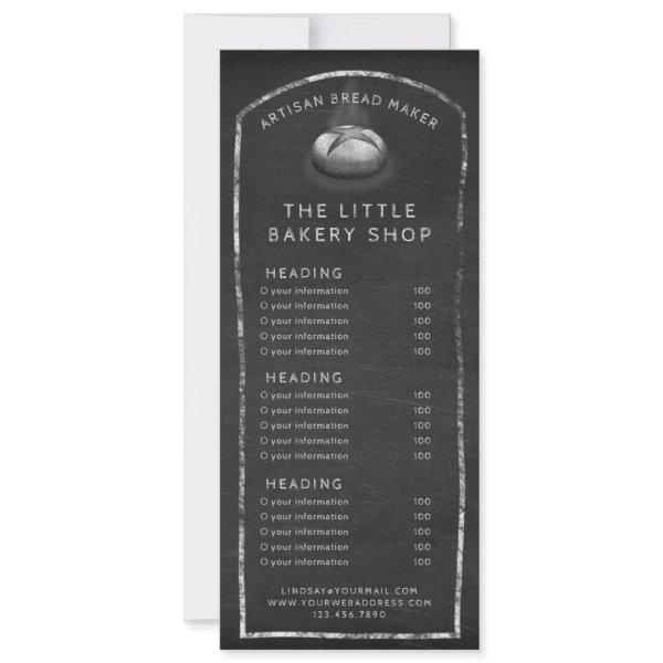 Rustic menu or price list chalkboard bread baker invitation