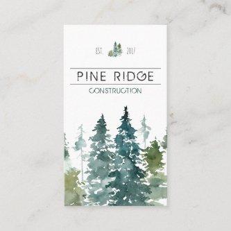 Rustic Minimalist Watercolor Pines Business