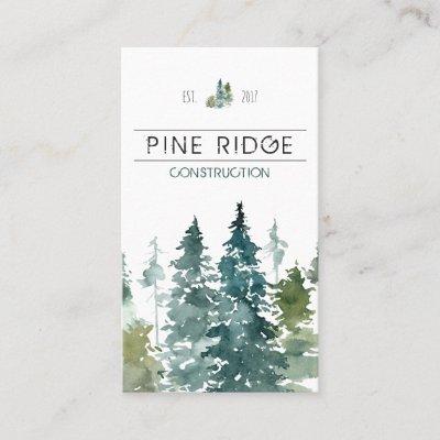 Rustic Minimalist Watercolor Pines Business