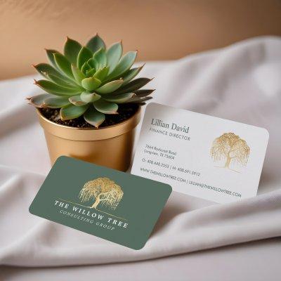 Rustic Modern Green & Gold Willow Tree Logo