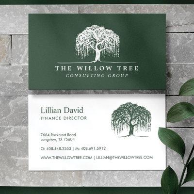 Rustic Modern Green & White Willow Tree Logo
