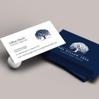 Rustic Modern Navy Blue & White Willow Tree Logo
