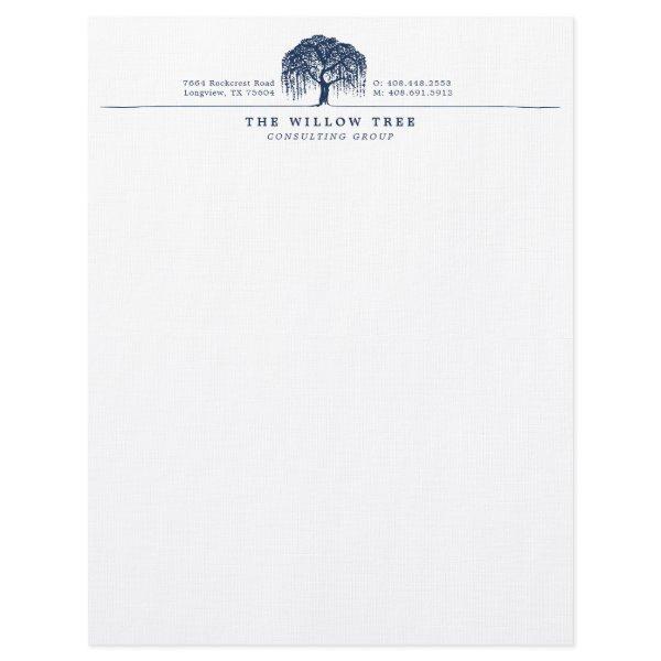 Rustic Modern Navy Blue Willow Tree Logo Letterhead